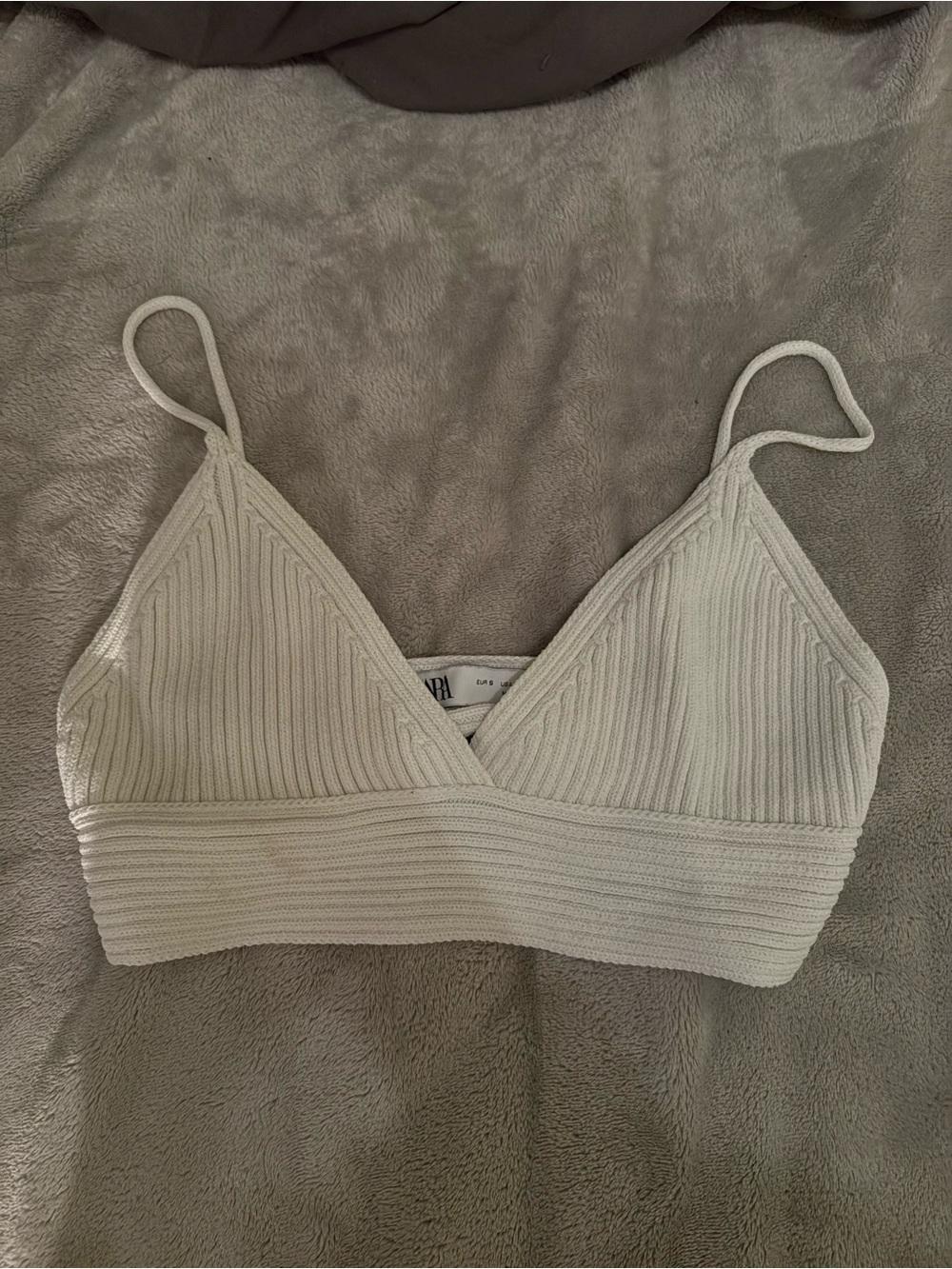 Zara Cream Ribbed Triangle Bralette